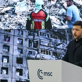 Wołodymyr Zełenski przemawia w Monachium